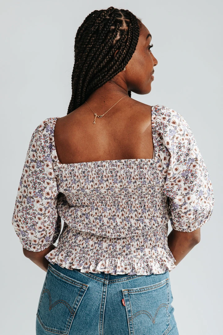 Piper & Scoot Tops The Pence Smocked Floral Top In Lavender