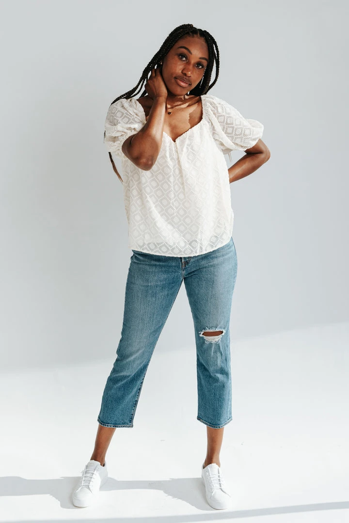 Piper & Scoot Tops The Baili Textured Blouse In Cream