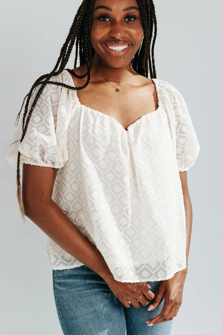 Piper & Scoot Tops The Baili Textured Blouse In Cream