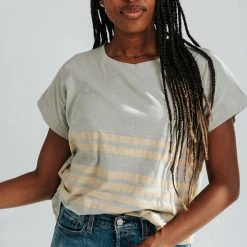 Piper & Scoot Tops The Leadon Striped Tee In Sage