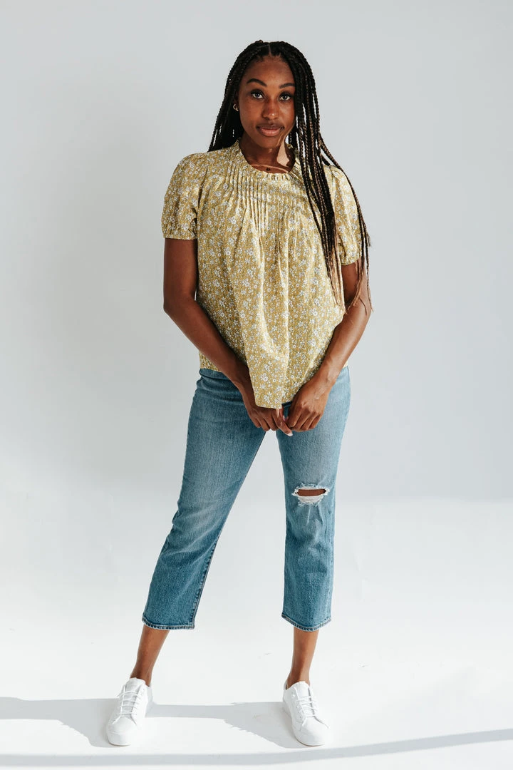 Piper & Scoot The Karli Pin-Tuck Detail Blouse In Mustard