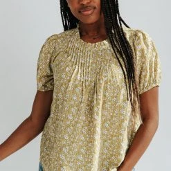 Piper & Scoot The Karli Pin-Tuck Detail Blouse In Mustard