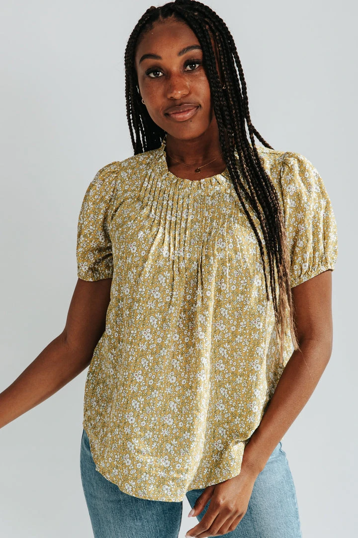 Piper & Scoot The Karli Pin-Tuck Detail Blouse In Mustard