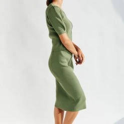 Tops Piper & Scoot: The Bonnie Ribbed Puff Sleeve Sweater In Green