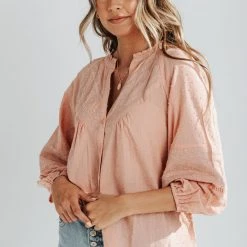 Piper & Scoot The Wren Embroidered Blouse In Mauve Tops