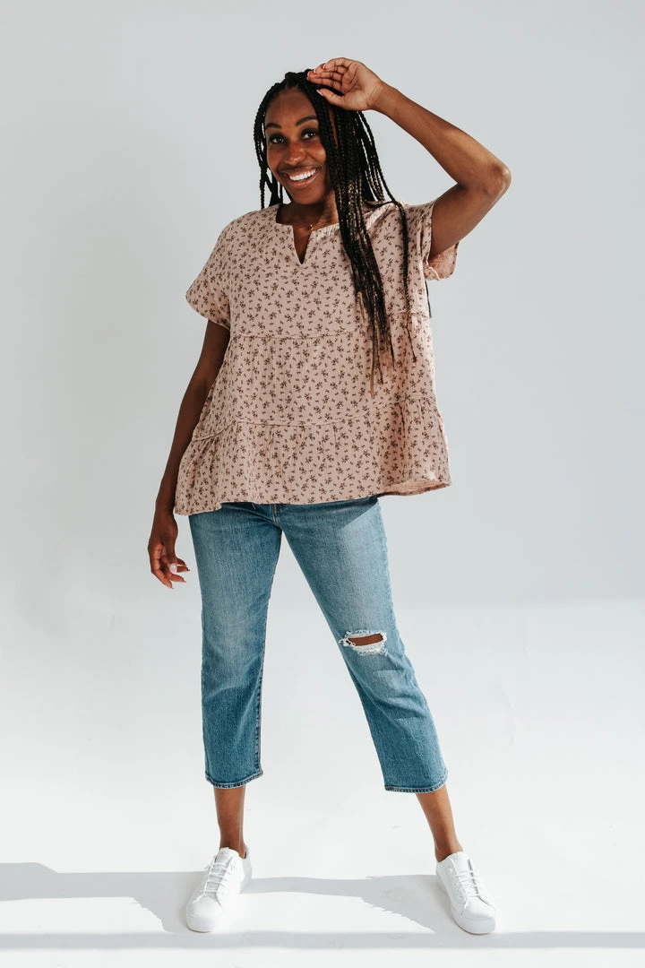 Piper & Scoot Tops The Bernie Patterned Top In Mauve