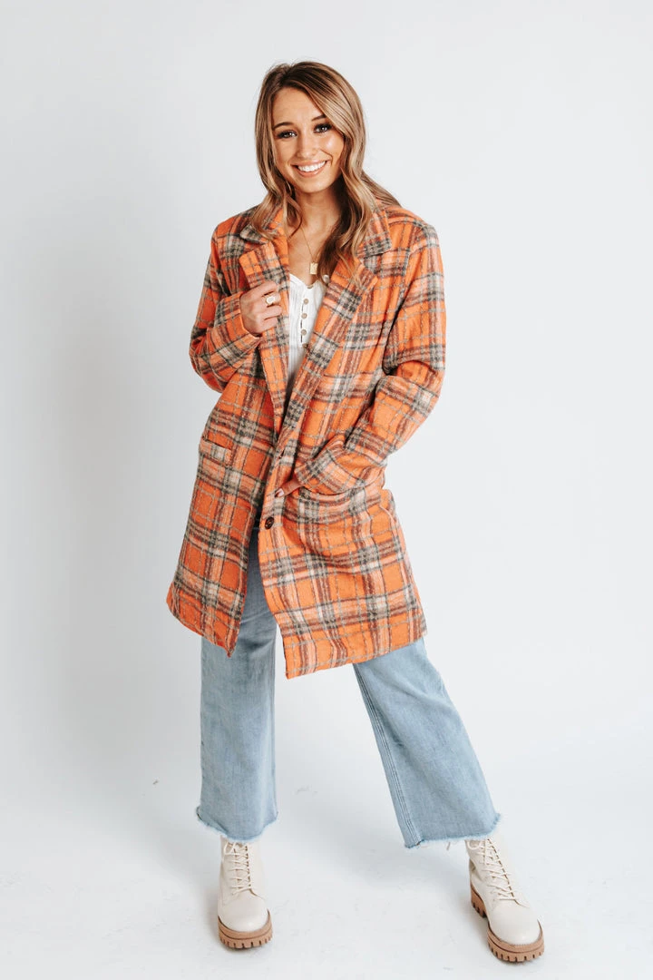 Piper & Scoot The Solis Plaid Patterned Jacket In Coral