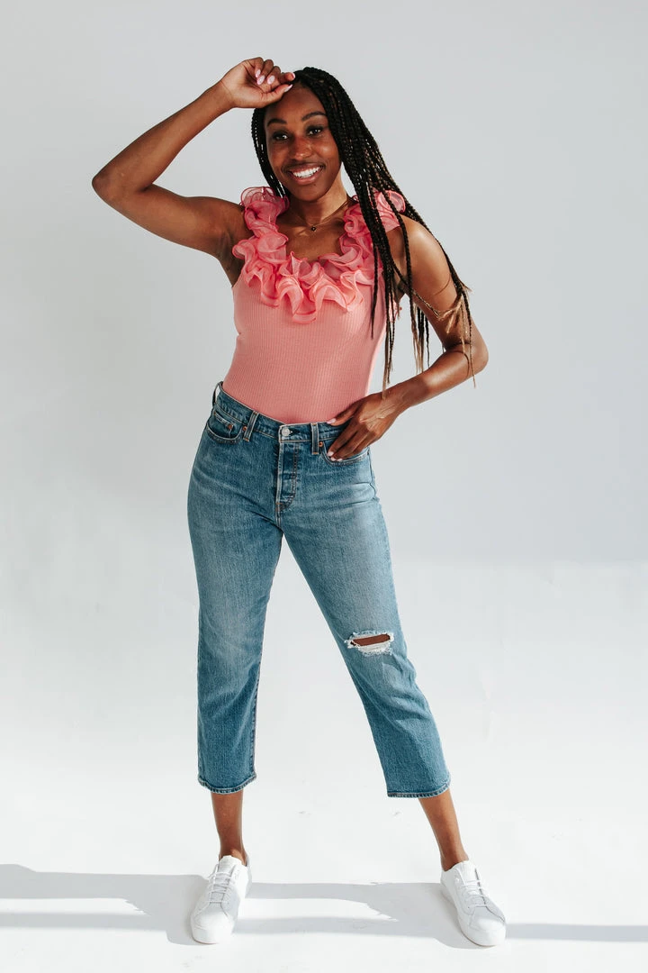 Piper & Scoot The Niccole Ruffle Bodysuit In Rose Tops