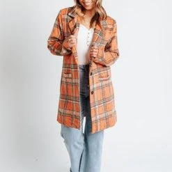 Piper & Scoot The Solis Plaid Patterned Jacket In Coral