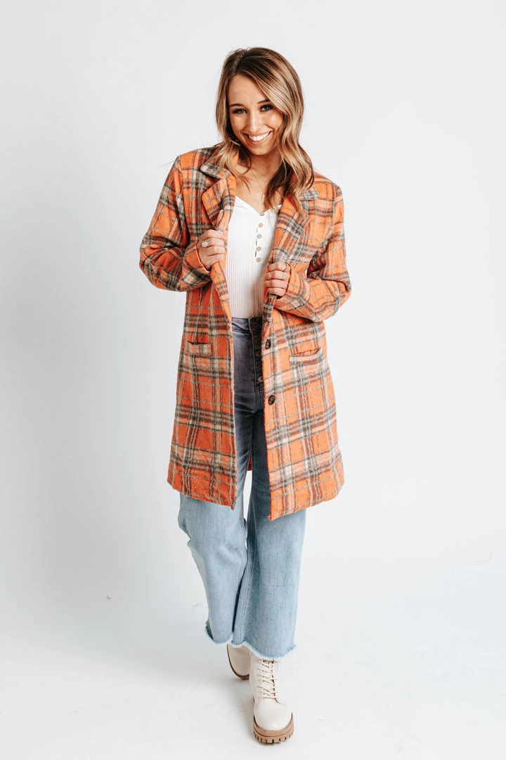 Piper & Scoot The Solis Plaid Patterned Jacket In Coral