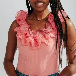 Piper & Scoot The Niccole Ruffle Bodysuit In Rose Tops