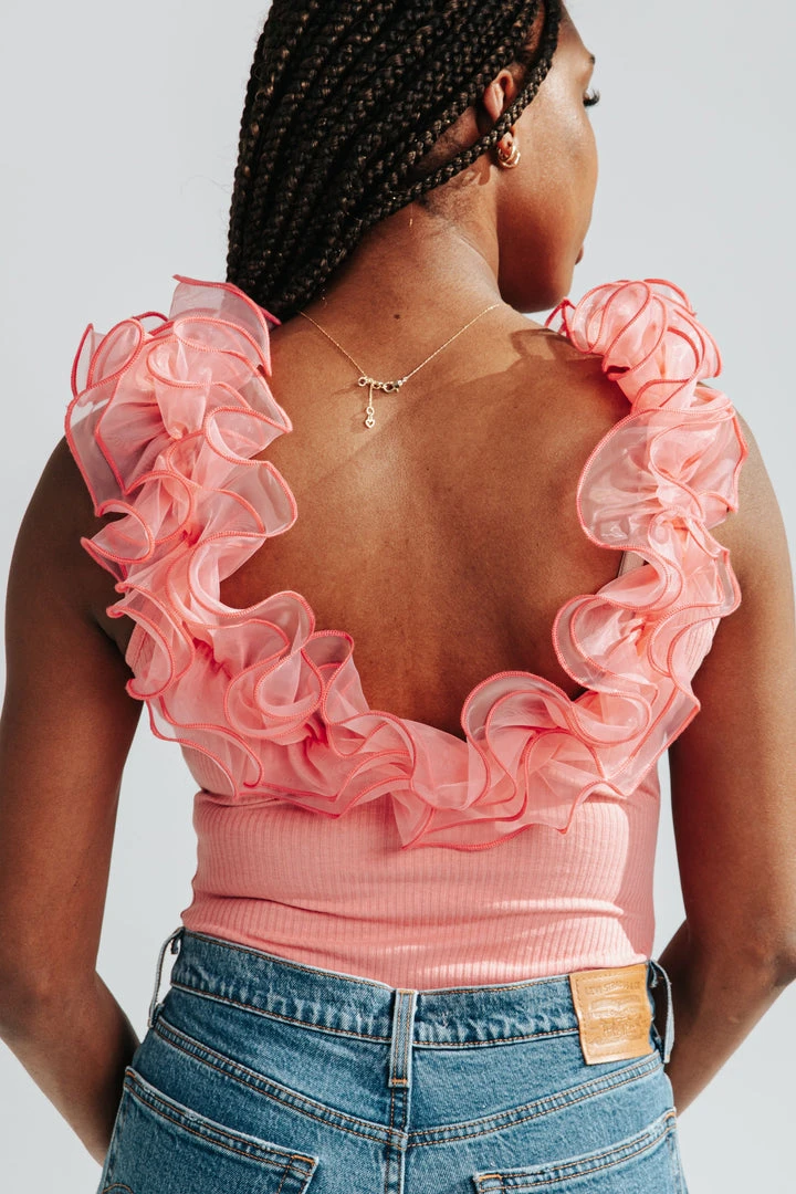 Piper & Scoot The Niccole Ruffle Bodysuit In Rose Tops