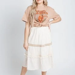 Piper & Scoot The Claudia Ruffle Detail Skirt In Cream Bottoms + Jumpsuits