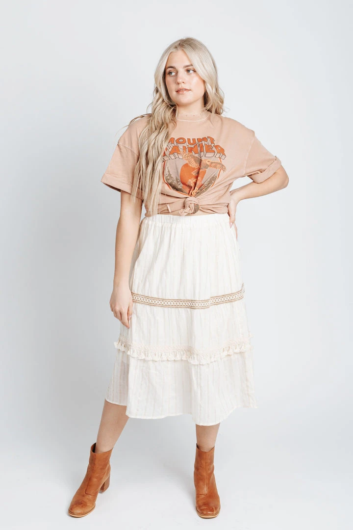 Piper & Scoot The Claudia Ruffle Detail Skirt In Cream Bottoms + Jumpsuits