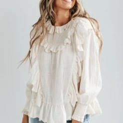 Piper & Scoot The Pradera Ruffle Blouse In Cream Tops