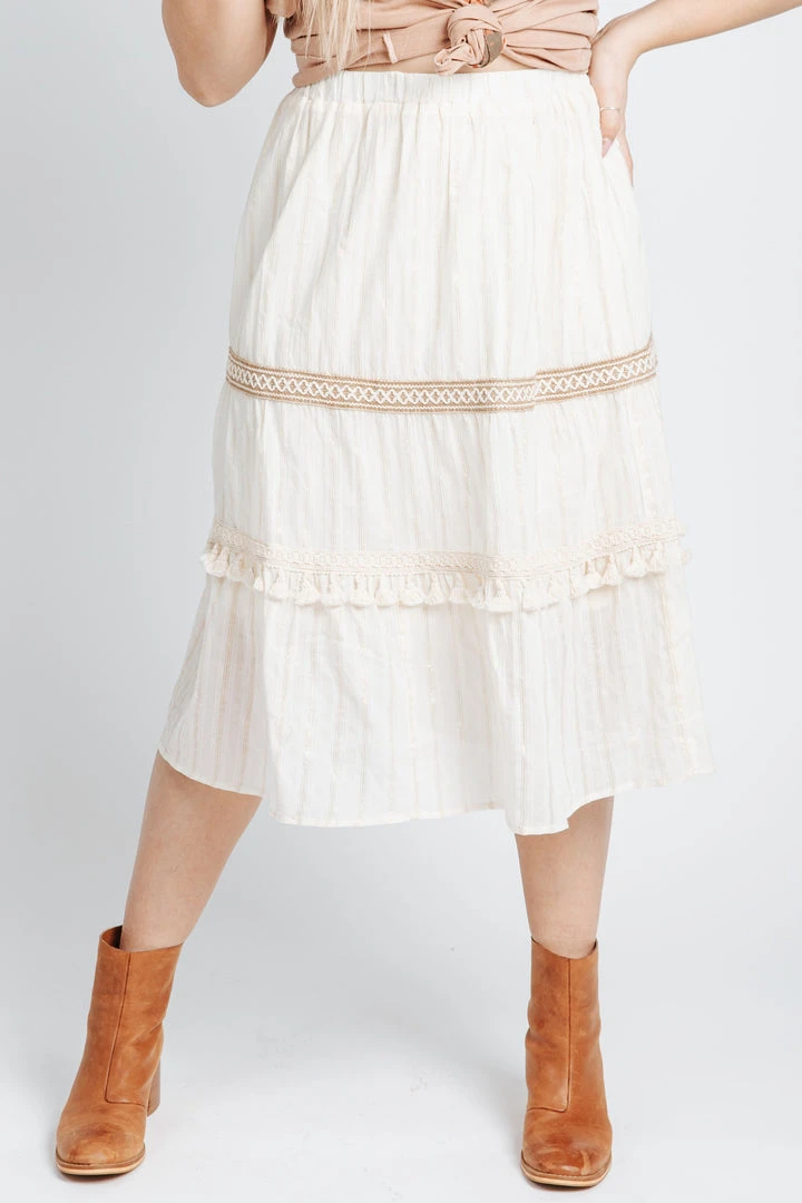 Piper & Scoot The Claudia Ruffle Detail Skirt In Cream Bottoms + Jumpsuits