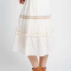 Piper & Scoot The Claudia Ruffle Detail Skirt In Cream Bottoms + Jumpsuits