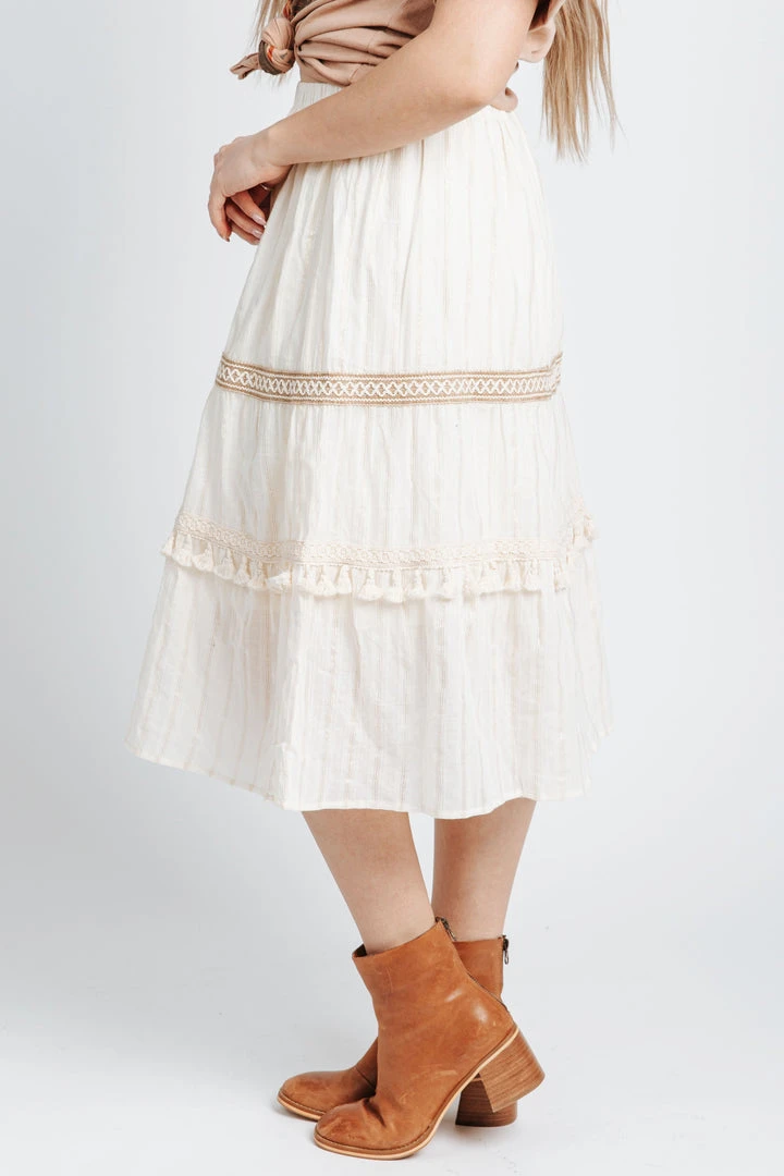 Piper & Scoot The Claudia Ruffle Detail Skirt In Cream Bottoms + Jumpsuits