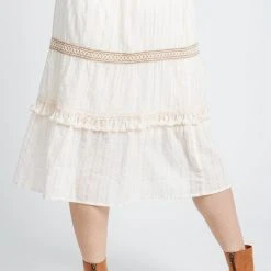 Piper & Scoot The Claudia Ruffle Detail Skirt In Cream Bottoms + Jumpsuits