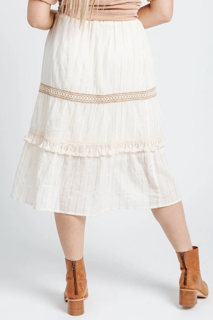 Piper & Scoot The Claudia Ruffle Detail Skirt In Cream Bottoms + Jumpsuits