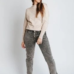 Piper & Scoot The Kaia Mock Neck Sweater In Oatmeal Tops