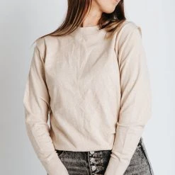 Piper & Scoot The Kaia Mock Neck Sweater In Oatmeal Tops