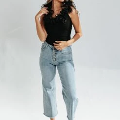 Piper & Scoot Tops The Niccole Ruffle Bodysuit In Black