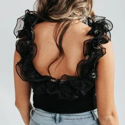 Piper & Scoot Tops The Niccole Ruffle Bodysuit In Black