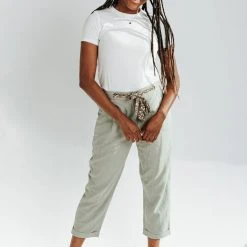 Piper & Scoot The Knox Tie Belt Linen Pants In Olive