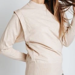 Piper & Scoot The Kaia Mock Neck Sweater In Oatmeal Tops