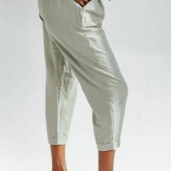 Piper & Scoot The Knox Tie Belt Linen Pants In Olive