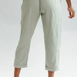 Piper & Scoot The Knox Tie Belt Linen Pants In Olive