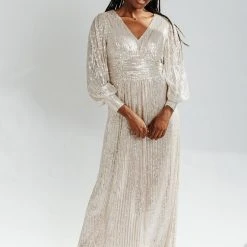 Piper & Scoot Dresses The Sheffield Sequin Maxi Dress In Silver