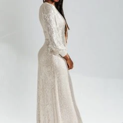 Piper & Scoot Dresses The Sheffield Sequin Maxi Dress In Silver