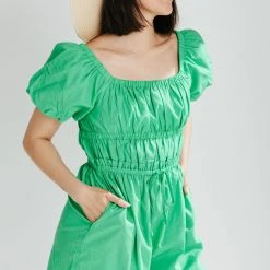 Piper & Scoot The Felda Puff Sleeve Romper In Kelly Green