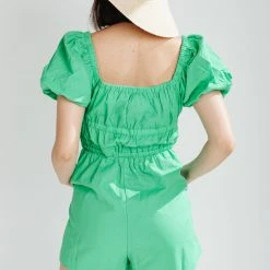 Piper & Scoot The Felda Puff Sleeve Romper In Kelly Green