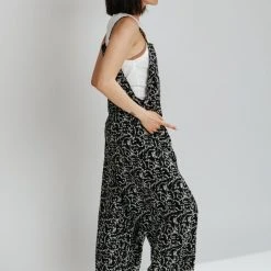 Piper & Scoot The Lindy Printed Cami Overall In Black Bottoms + Jumpsuits