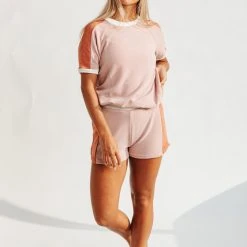 Piper & Scoot The Queens Color Block Shorts In Rose