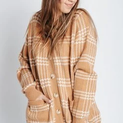Piper & Scoot The Tahzjuan Plaid Detail Cardigan In Camel
