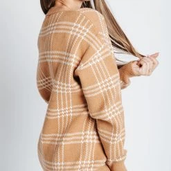 Piper & Scoot The Tahzjuan Plaid Detail Cardigan In Camel