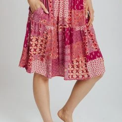 Piper & Scoot: The San Lucas Patchwork Skirt In Fuchsia Bottoms + Jumpsuits