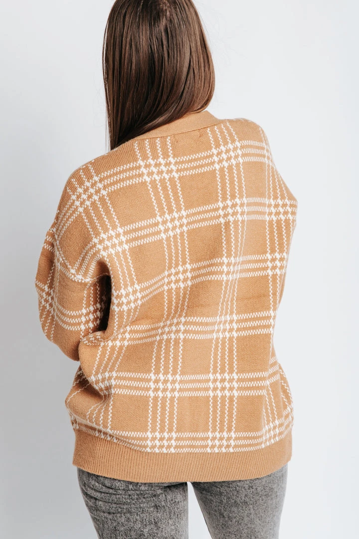 Piper & Scoot The Tahzjuan Plaid Detail Cardigan In Camel
