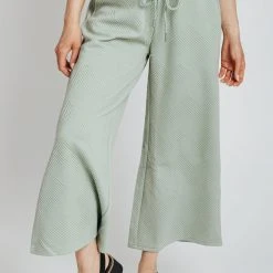 Piper & Scoot The Ronnie Textured Wide Leg Pant In Mint Bottoms + Jumpsuits