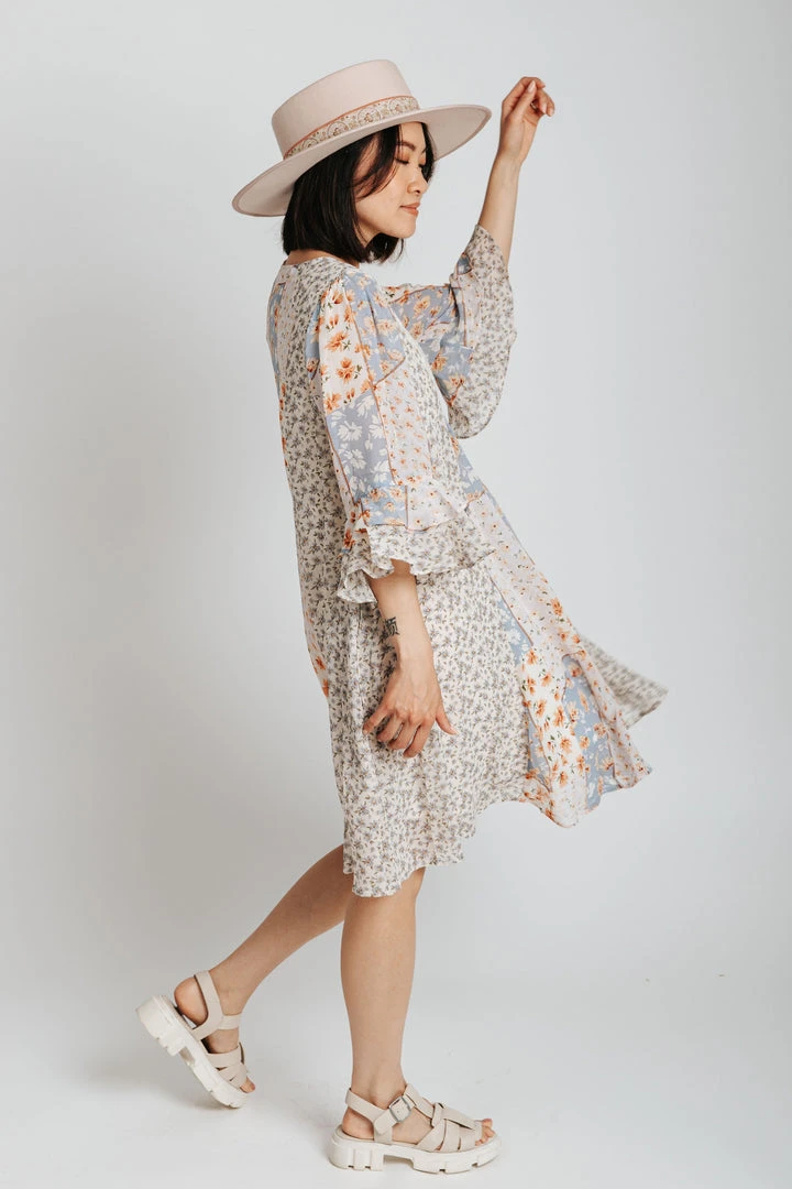 Piper & Scoot The Melanie Mixed Patterned Dress In Blue