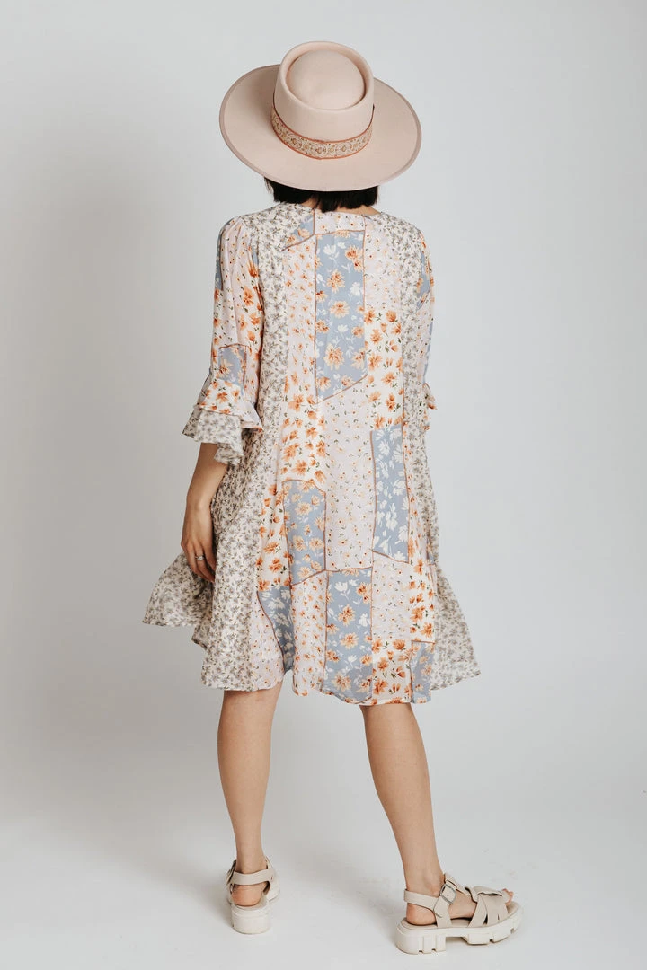 Piper & Scoot The Melanie Mixed Patterned Dress In Blue