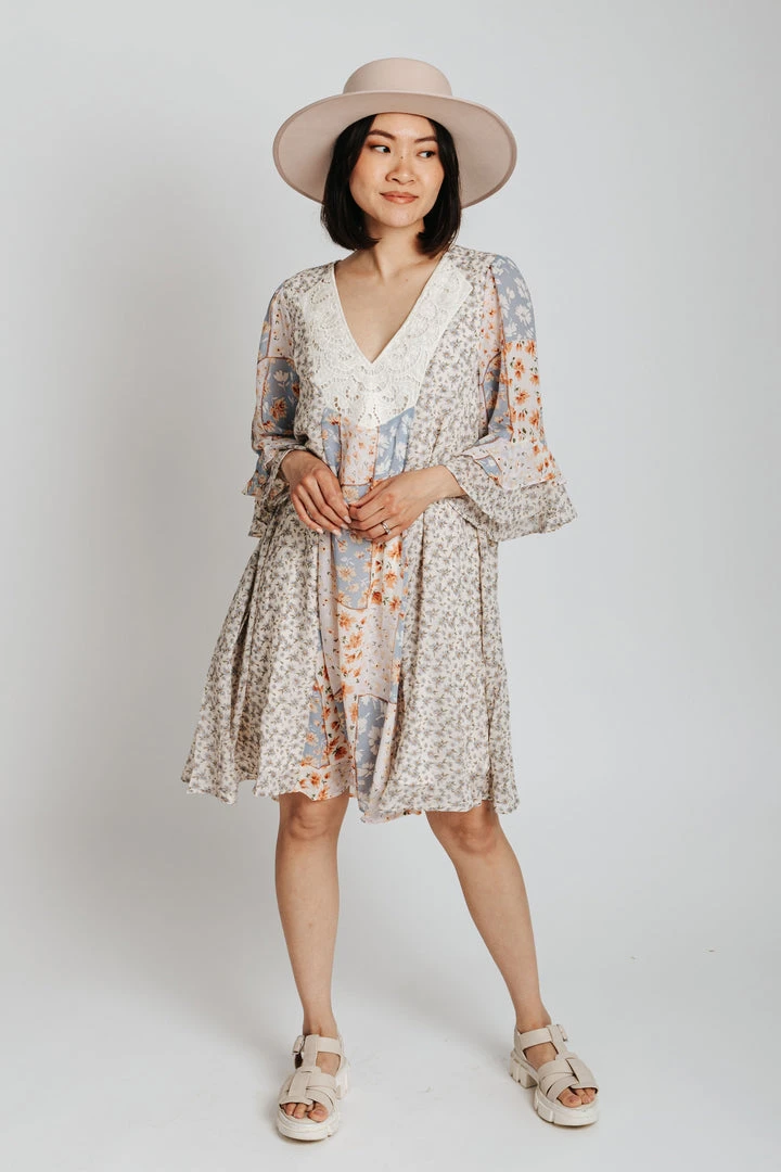 Piper & Scoot The Melanie Mixed Patterned Dress In Blue