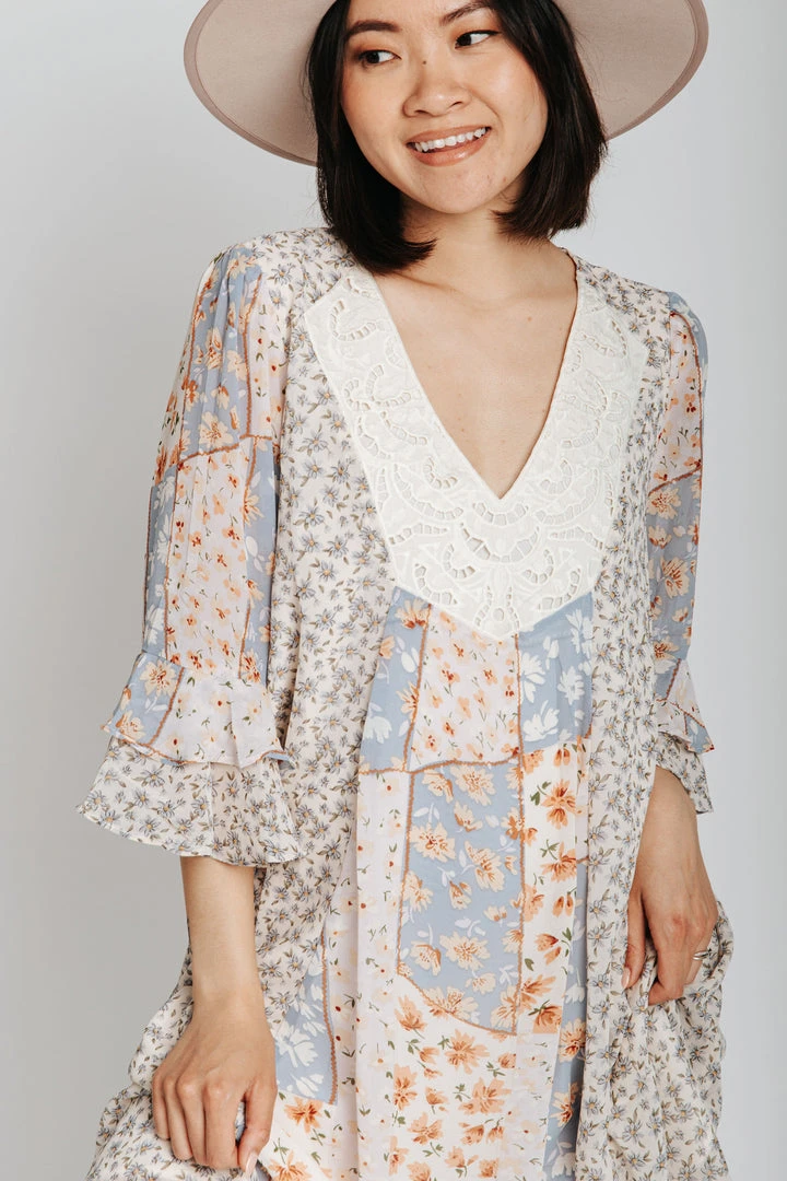 Piper & Scoot The Melanie Mixed Patterned Dress In Blue