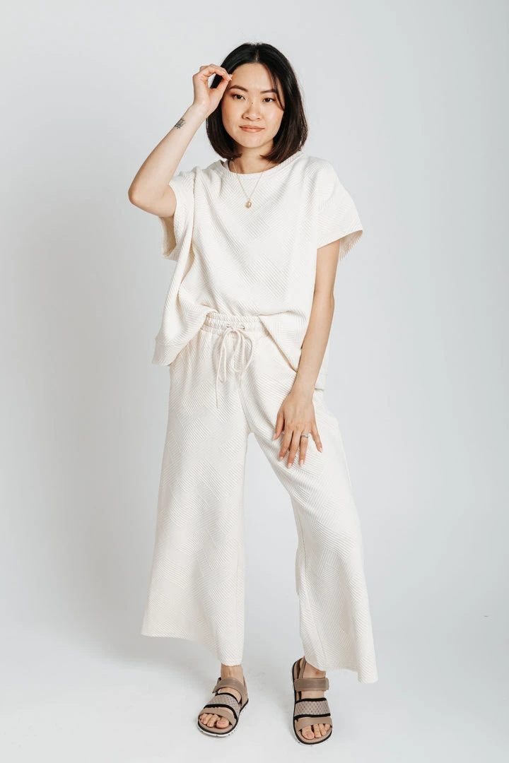 Piper & Scoot The Ronnie Textured Wide Leg Pant In Cream Bottoms + Jumpsuits