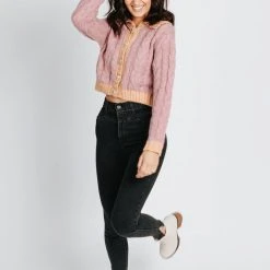 Piper & Scoot Tops The Pompeo Cable Knit Cardigan In Lilac