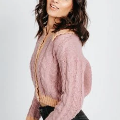 Piper & Scoot Tops The Pompeo Cable Knit Cardigan In Lilac